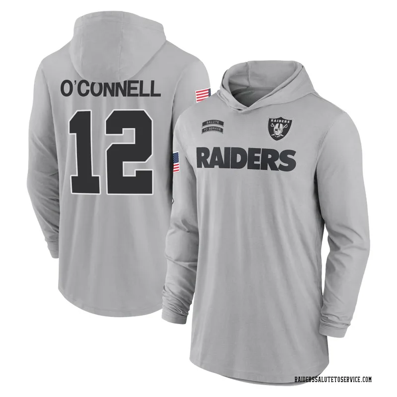 Men's Aidan O'Connell Las Vegas Raiders Gray 2024 Salute to Service Lightweight Performance Long Sleeve Hooded T-Shirt