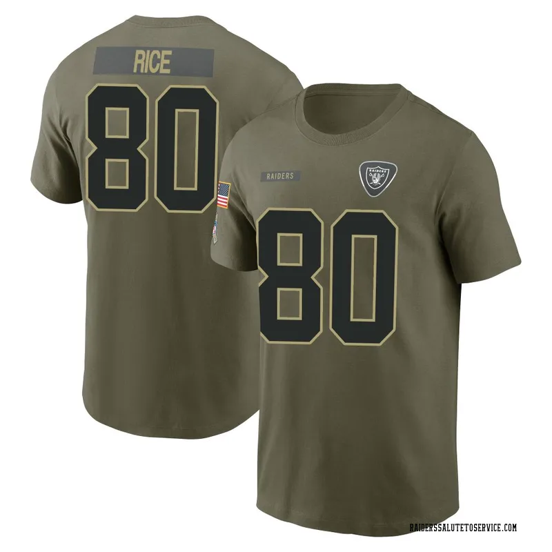 Men's Jerry Rice Las Vegas Raiders Olive 2025 Salute to Service Name & Number T-Shirt