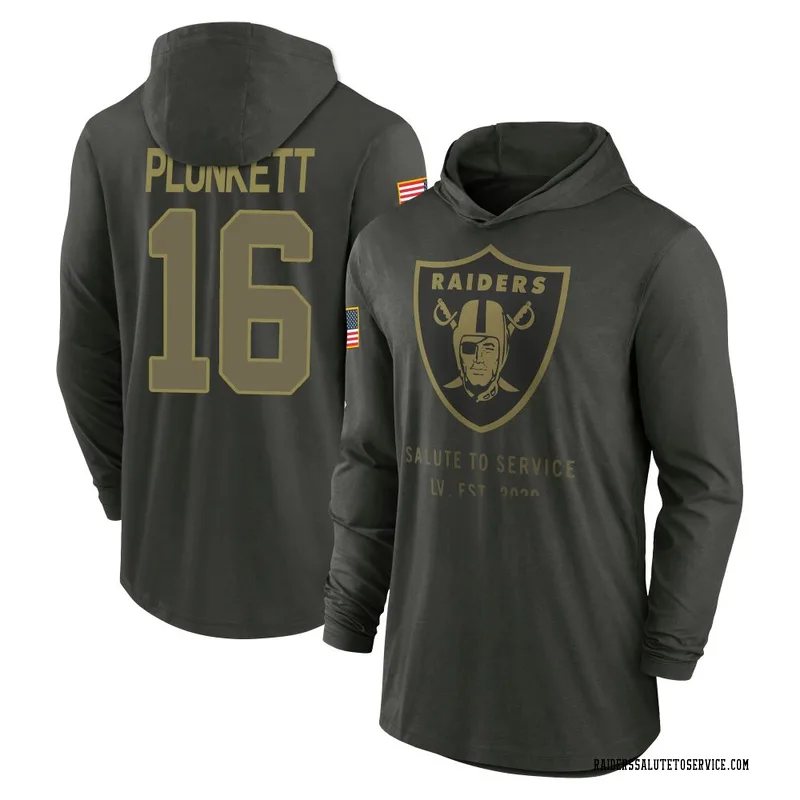 Men's Jim Plunkett Las Vegas Raiders Green Forest/ 2025 Salute to Service Sideline Lightweight Hooded Pullover Long Sleeve T-Shi