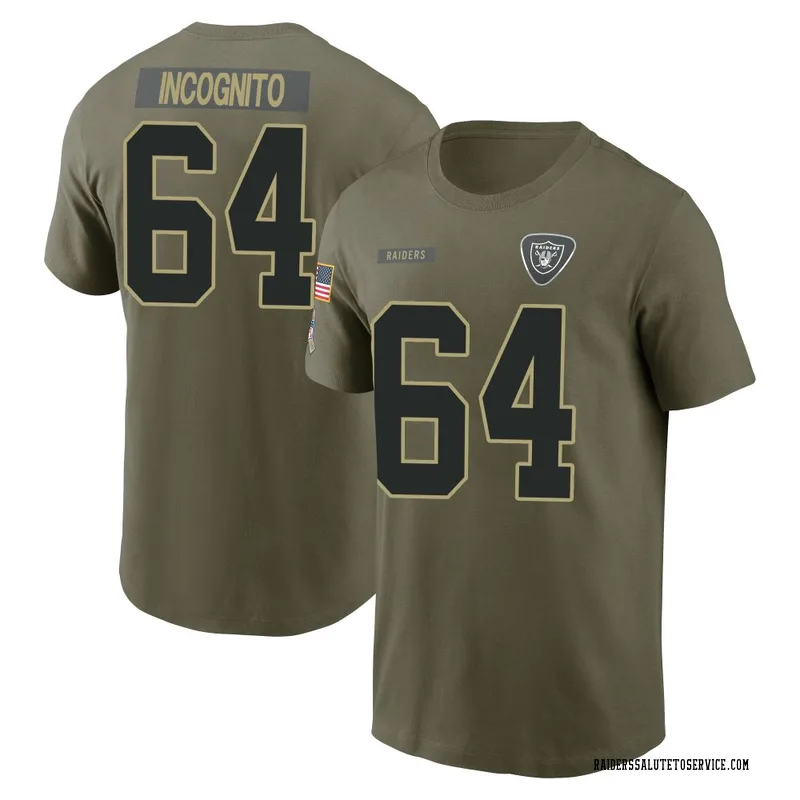 Men's Richie Incognito Las Vegas Raiders Olive 2025 Salute to Service Name & Number T-Shirt