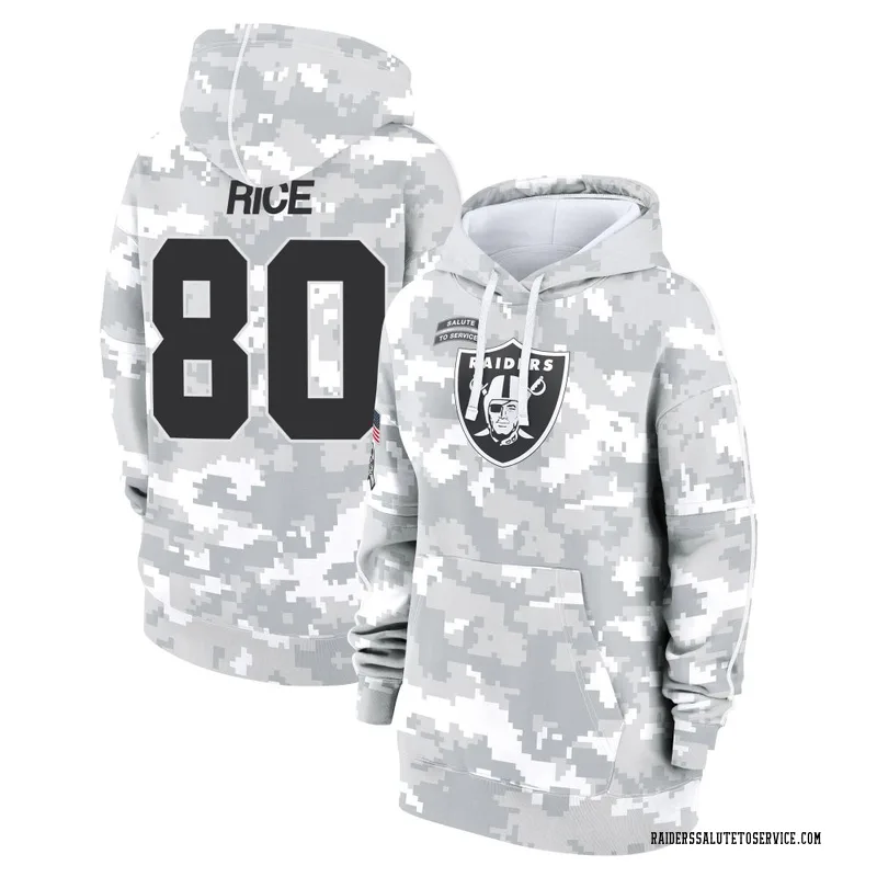 Women's Jerry Rice Las Vegas Raiders Camo Arctic 2024 Salute to Service Club Fleece Pullover Hoodie