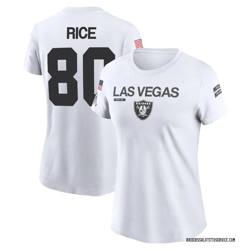 Women's Jerry Rice Las Vegas Raiders Legend White 2024 Salute to Service Performance T-Shirt