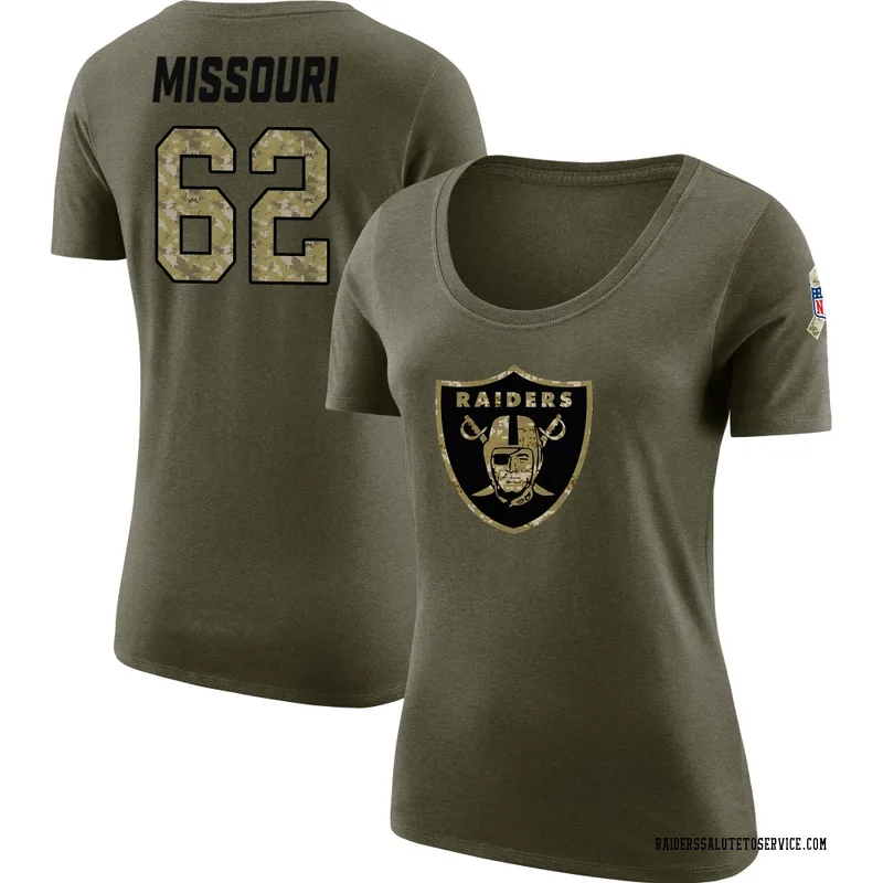 Women's Kamar Missouri Las Vegas Raiders Legend Olive Salute to Service Scoop Neck T-Shirt