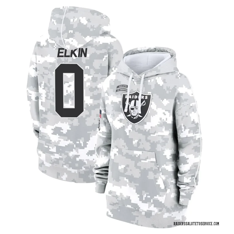 Women's Luke Elkin Las Vegas Raiders Camo Arctic 2024 Salute to Service Club Fleece Pullover Hoodie