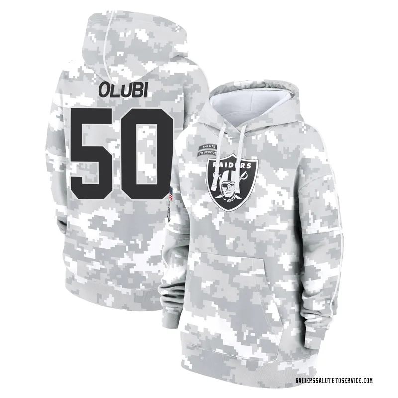 Women's Segun Olubi Las Vegas Raiders Camo Arctic 2024 Salute to Service Club Fleece Pullover Hoodie