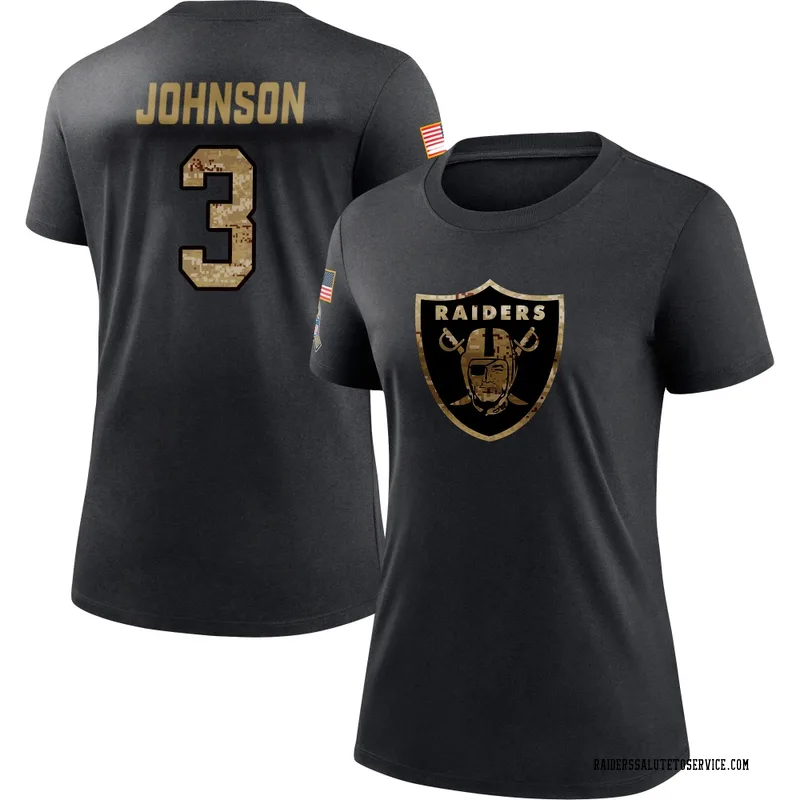 Women's Taron Johnson Las Vegas Raiders Black 2020 Salute To Service Performance T-Shirt
