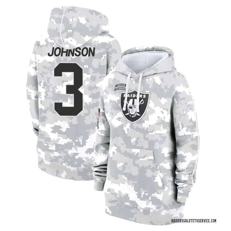 Women's Taron Johnson Las Vegas Raiders Camo Arctic 2024 Salute to Service Club Fleece Pullover Hoodie