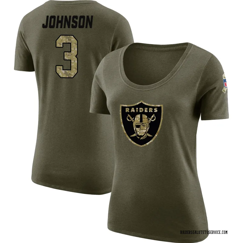 Women's Taron Johnson Las Vegas Raiders Legend Olive Salute to Service Scoop Neck T-Shirt