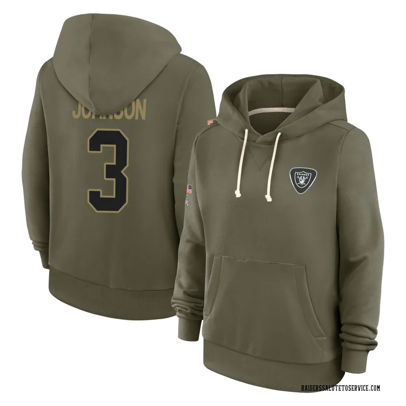 Women's Taron Johnson Las Vegas Raiders Olive 2025 Salute to Service Hoodie