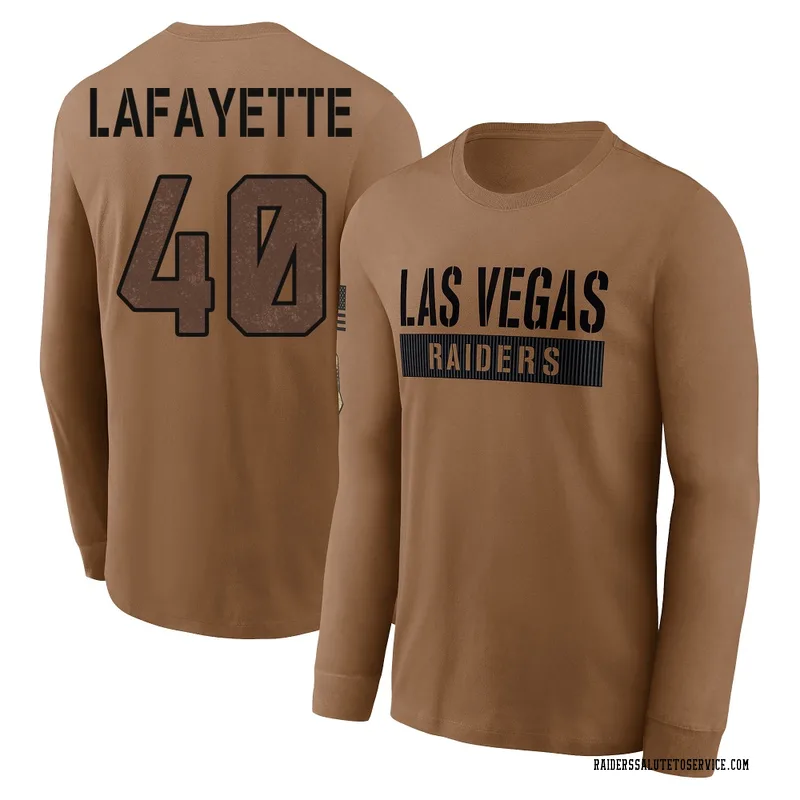 Youth Devin Lafayette Las Vegas Raiders Brown 2023 Salute To Service Long Sleeve T-Shirt