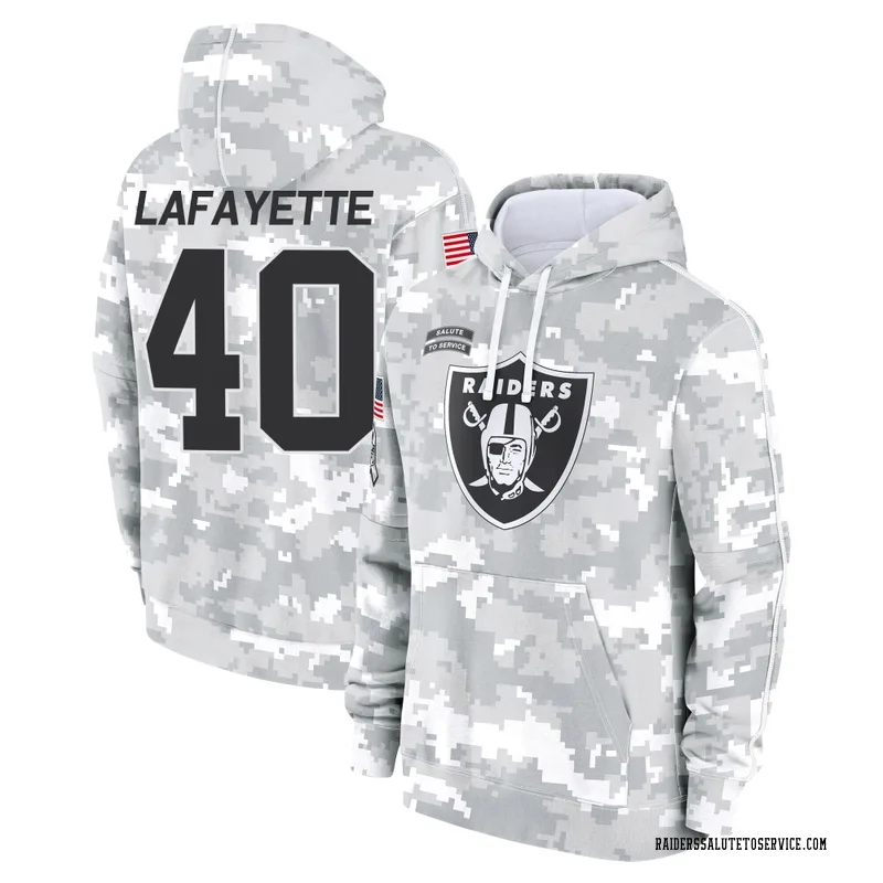 Youth Devin Lafayette Las Vegas Raiders Camo Arctic 2024 Salute to Service Club Fleece Pullover Hoodie