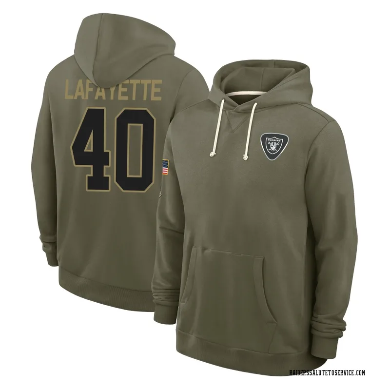 Youth Devin Lafayette Las Vegas Raiders Olive 2025 Salute to Service Hoodie