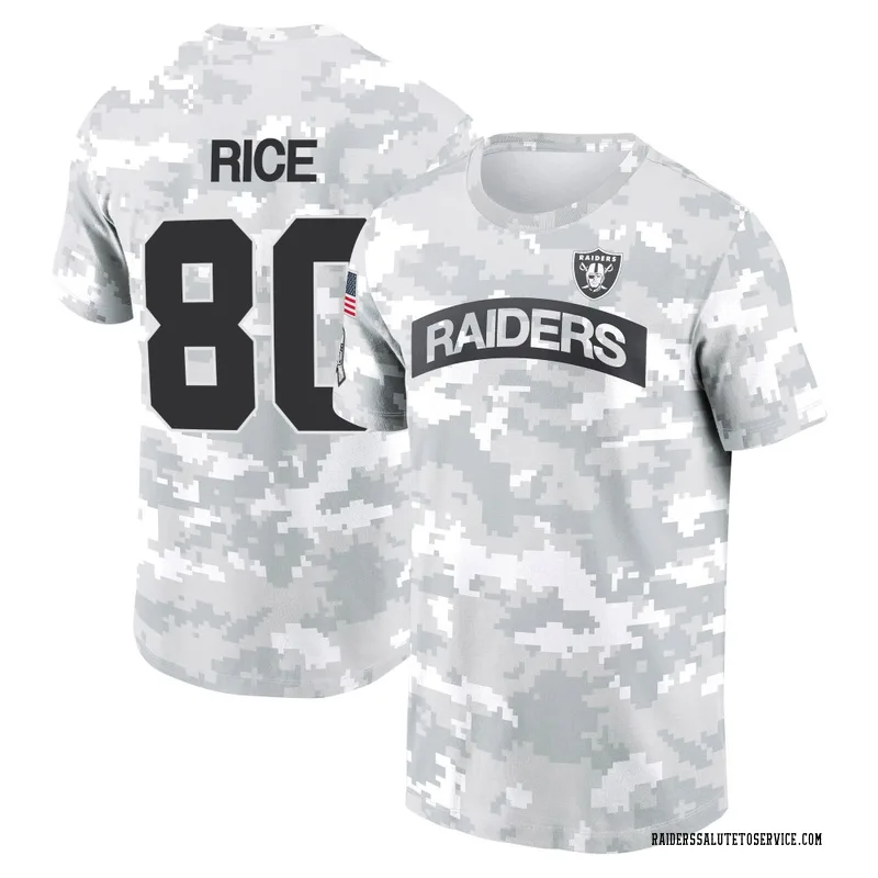 Youth Jerry Rice Las Vegas Raiders Camo Arctic 2024 Salute to Service Performance T-Shirt