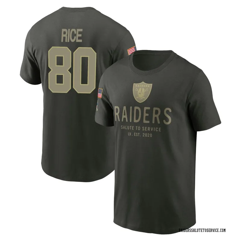 Youth Jerry Rice Las Vegas Raiders Green Forest/ 2025 Salute to Service Sideline Primary Edge T-Shirt