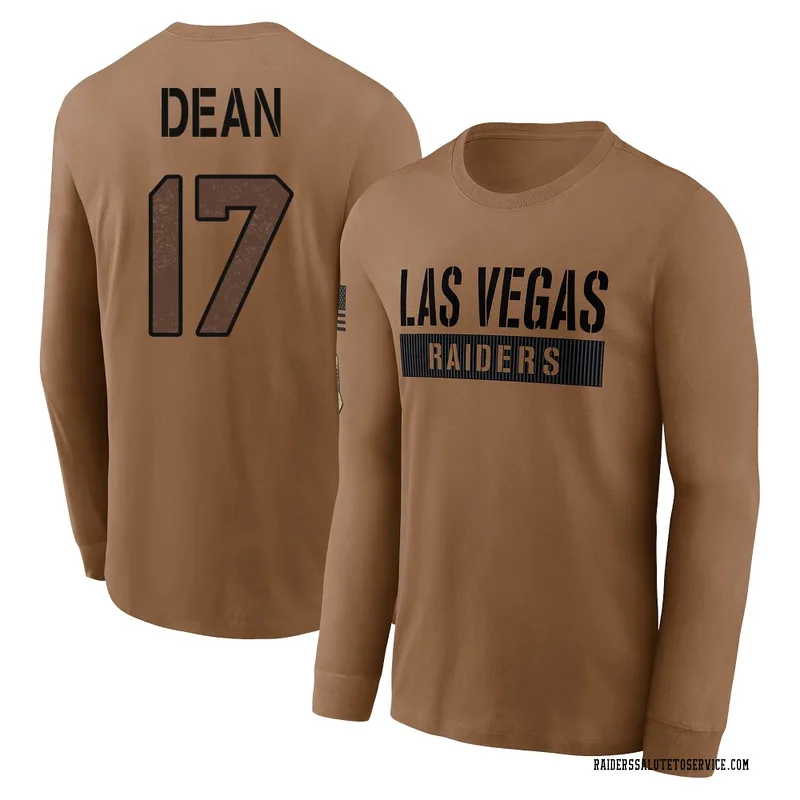 Youth Nakobe Dean Las Vegas Raiders Brown 2023 Salute To Service Long Sleeve T-Shirt