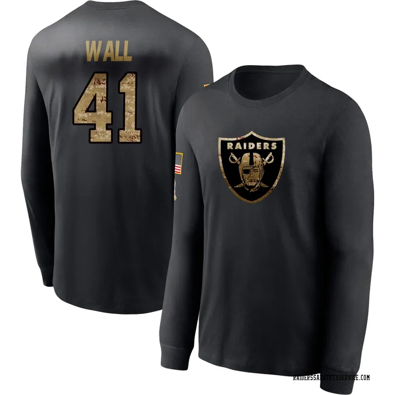 Youth Tanner Wall Las Vegas Raiders Black 2020 Salute To Service Sideline Performance Long Sleeve T-Shirt